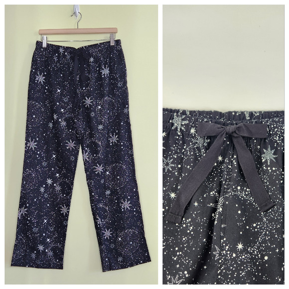 Stars Above Womens Flannel Pajama Pant M Black Stars Outer Space Cozy Lounge - Picture 1 of 10